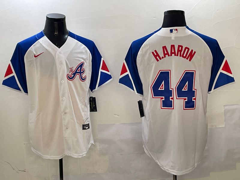 Men Atlanta Braves #44 H.Aaron White City Edition 2025 Nike MLB Jersey style 1